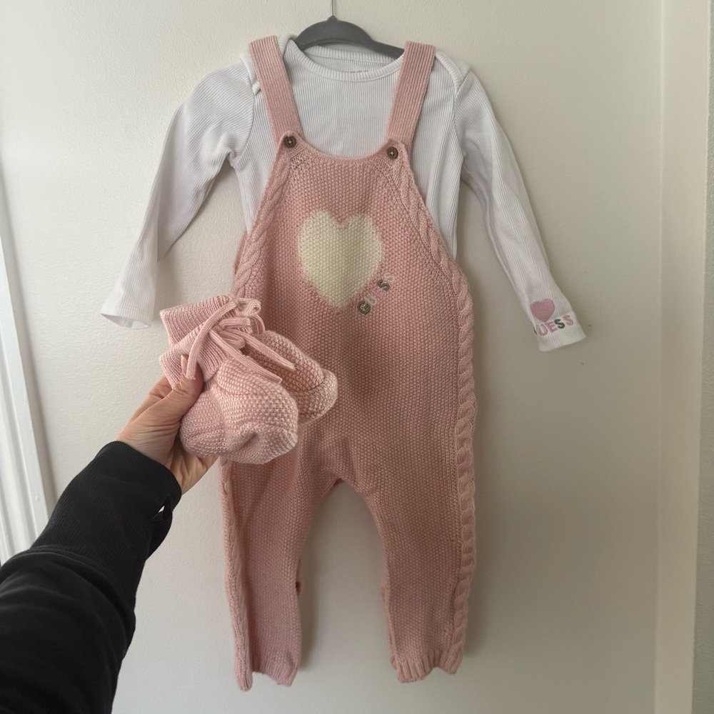Guess Overalls outfit with matching shirt and booties